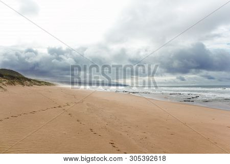 Vacant Beach Overcast With Crossed Track Lines, Mossel Bay, South Africa