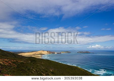 View Of Cape Maria Van Diamen And Te Werahi Beach By Cape Reinga, North Island Of New Zealand