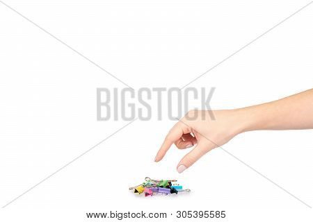 Hand With Color Paper Cilp, Office Accessory, Fastener For Notes