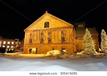 Sapporo, Japan - January 18, 2017: Sapporo Beer Museum At Night. The Building Was First Opened As Ka