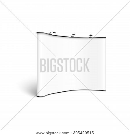 Mockup Of Blank White Concave Exhibition Stand With Spotlights Realistic Style