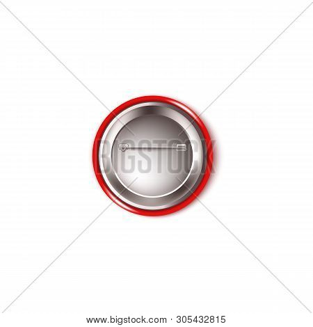 Round Red Button Pin - Back View. Realistic Mockup Of The Backside Of A Plastic Circle Brooch With M