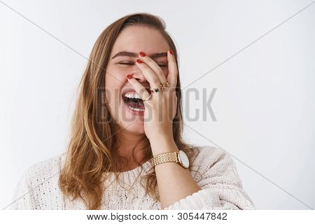 Charismatic Carefree Joyful Friendly-looking Outgoing Woman Likes Laugh Out Loud Not Hiding Emotions