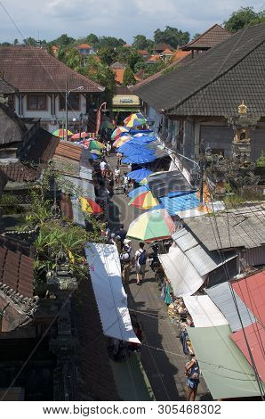 Ubud, Bali, Indonesia - 16th February 2019 : Aerial View Over The Street Of Ubud Art Market In Ubud,