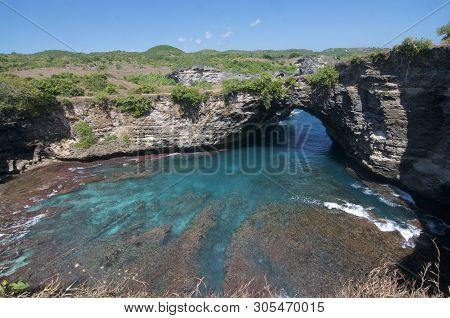 Beautiful View Of The Famous Broken Beach On Nusa Penida Island Near Bali, Indonesia