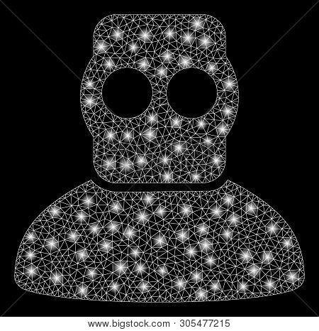 Bright Mesh Diver Armor With Glow Effect. Abstract Illuminated Model Of Diver Armor Icon. Shiny Wire