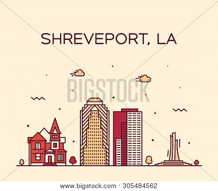 Shreveport Skyline Louisiana Usa Vector City Line