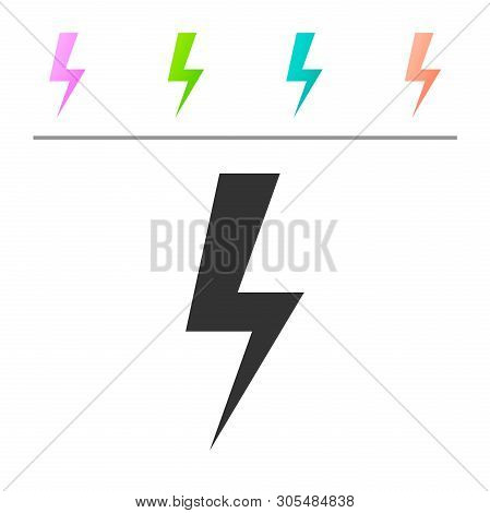 Grey Lightning Bolt Icon Isolated On White Background. Flash Icon. Charge Flash Icon. Thunder Bolt. 