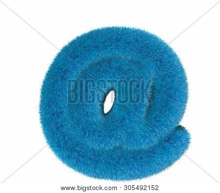 Cute Blue Wool Alphabet Isolated On White - At Sign, Childhood Concept 3d Illustration Of Symbols