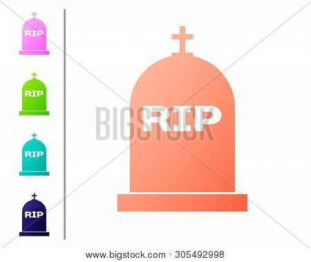 Coral Tombstone With Rip Written On It Icon Isolated On White Background. Grave Icon. Set Icon In Co