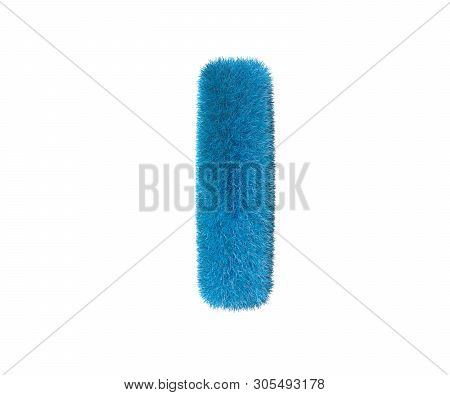 Letter I Of Blue Lovely Wooly Alphabet Isolated On White Background, Kids Concept 3d Illustration Of