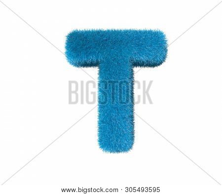 Sweet Blue Fur Alphabet Isolated On White - Letter T, Childhood Concept 3d Illustration Of Symbols