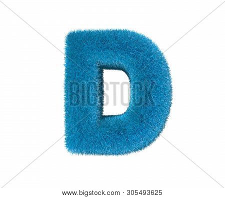 Cute Blue Wooly Alphabet Isolated On White - Letter D, Childhood Concept 3d Illustration Of Symbols