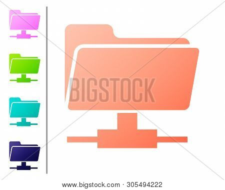 Coral Ftp Folder Icon On White Background. Concept Of Software Update, Ftp Transfer Protocol, Router