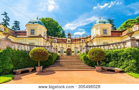 Buchlovice Castle, Czech Republic. Ancient Heritage Exterior Built In Baroque Style. Famous Tourist