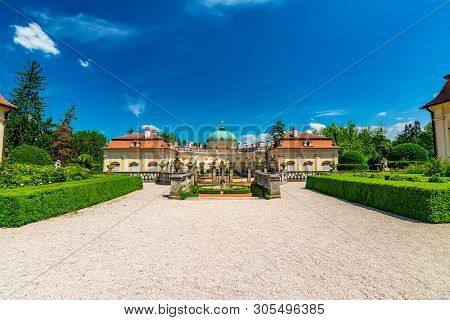 Buchlovice Castle, Czech Republic. Ancient Heritage Exterior Built In Baroque Style. Famous Tourist