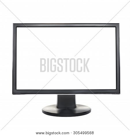 Black Computer Lcd Monitor With Empty Screen Isolated On White Background