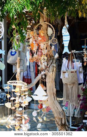 Sivota, Greece - August 12, 2018: Shop With Dream Catchers And A Lot Of Stuffs In Greek Town Sivota.