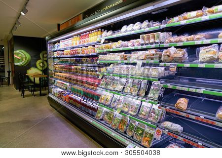 ZURICH, SWITZERLAND - CIRCA OCTOBER, 2018: interior shot of Migrolino convenience store.