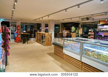 ZURICH, SWITZERLAND - CIRCA OCTOBER, 2018: interior shot of Migrolino convenience store.