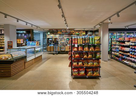 ZURICH, SWITZERLAND - CIRCA OCTOBER, 2018: interior shot of Migrolino convenience store.