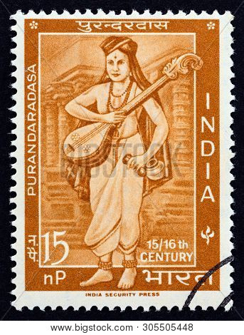 India - Circa 1964: A Stamp Printed In India Issued For The 400th Anniversary Of The Death Of Purand