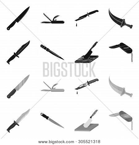 Vector Illustration Of Knife And Cut Logo. Collection Of Knife And Flat Stock Vector Illustration.