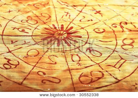 Horoscope circle on an orange cloth -