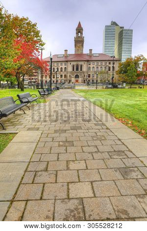 Worcester, Massachusetts/united States - October 10, 2018: A Vertical View Of City Hall In [october 