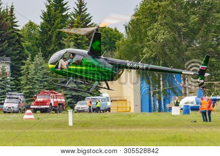 Balashikha, Moscow Region, Russia - May 25, 2019: Helicopter Races By Helicopter Robinson R44 Raven 