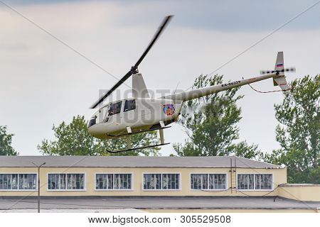 Balashikha, Moscow Region, Russia - May 25, 2019: Helicopter Robinson R44 Raven Ra-06359 Flies Again