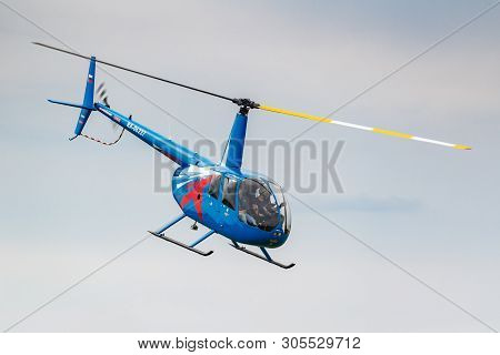 Balashikha, Moscow Region, Russia - May 25, 2019: Helicopter Races By Helicopter Robinson R44 Raven 