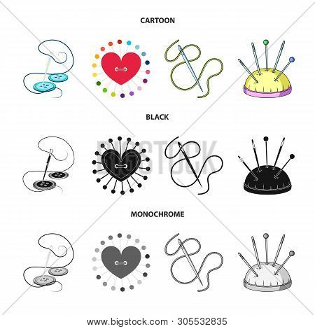 Vector Design Of Pin And Sewing Logo. Set Of Pin And Sketch Stock Vector Illustration.