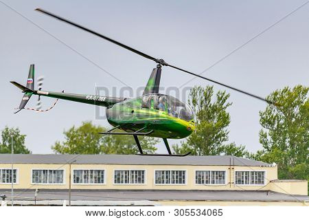 Balashikha, Moscow Region, Russia - May 25, 2019: Helicopter Robinson R44 Raven Ra-07368 Flies Again