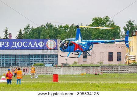 Balashikha, Moscow Region, Russia - May 25, 2019: Helicopter Races By Helicopter Robinson R44 Raven 