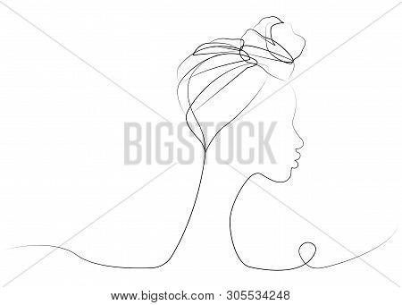 Continuous Line Drawing Of Afro Woman. Shenbolen Ankara Headwrap Women African Traditional Headtie S