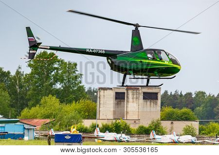 Balashikha, Moscow Region, Russia - May 25, 2019: Helicopter Races By Helicopter Robinson R44 Raven 