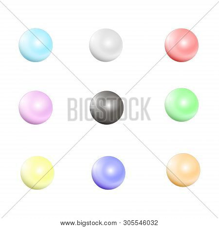 Multicolored Pearls. Vector Jewellery Nacre Beads Isolated On White Background. Set Of Colored Pearl