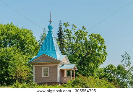 Beautiful Orthodox Chapel On A Sunny Summer Day. Chapel Of The Intercession Of The Most Holy Mother 