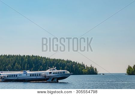 Valaam Island, Russia- 07.17.2018: The Ship On Hydrofoils Transports Tourists And Pilgrims Between T