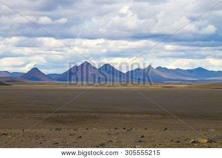 Desolate Landscape Along Central Highlands Of Iceland. Iceland Panorama. Route F907