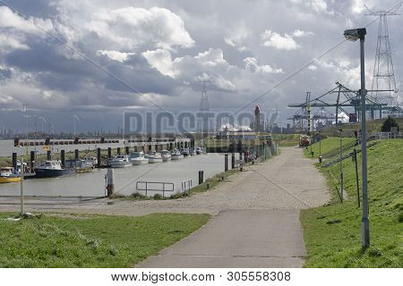 Doel, Belgium, 17 March 2019, The Port Of Doel On A Cloudy Day