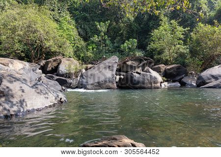 Landscape Of The Mountain River Mandovi At The Dudhsagar Waterfall
