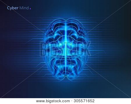 Cyber Mind Or Artificial Intelligence Brain. Neural Network Or Machine Learning Background. Futurist