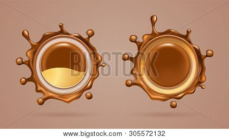 Realistic Chocolate And Milk Splash Or 3d Brown Splatter, Choco Splat Or Cocoa Blot, Muddy Liquid Ba