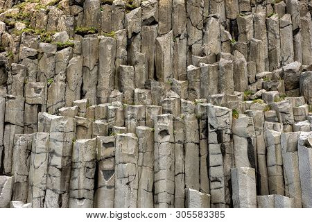 Black Basalt Column Formation In Iceland