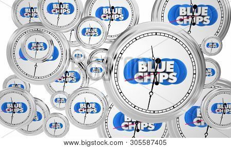 Blue Chips Top Priority Company Goal Clocks Flying Time 3d Illustration