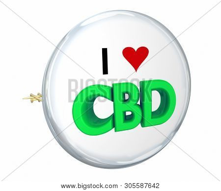 CBD Cannabidiol Marijuana Cannabis I Love Heart Button Pin 3d Illustration