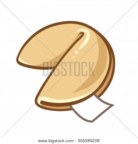 Fortune Cookie Vector Cartoon Illustration Isolated On White. Food, Dessert, Good Fortune Theme Desi