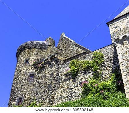 VITRE, BRITTANY, FRANCE - JUNE 1: Chateau de Vitre - medieval castle in the town of Vitré on June 1, 2019 in Vitré, Brittany, France